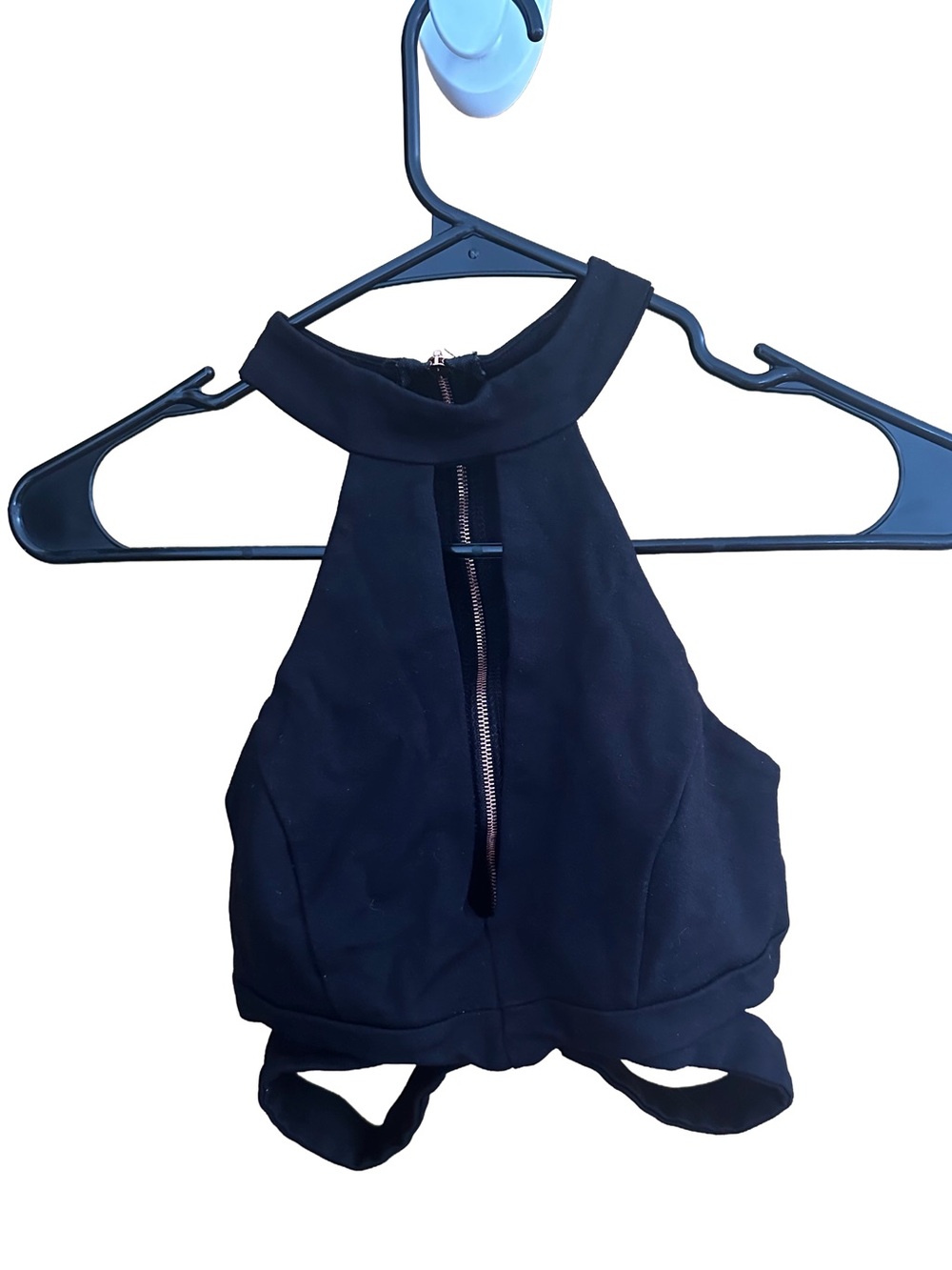 Solemio Black Halter Crop Top with Back Strap Detail